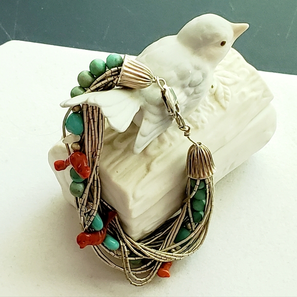 RARE Carolyn Pollack Liquid Silver Gemstone Layered Bead Bracelet Vintage RARE - Picture 7 of 15